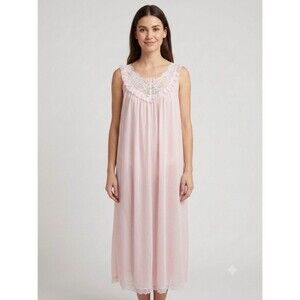 Vanity Fair Vintage Nightgown Pale Pink Lace V-Neck Sleeveless USA Made Medium